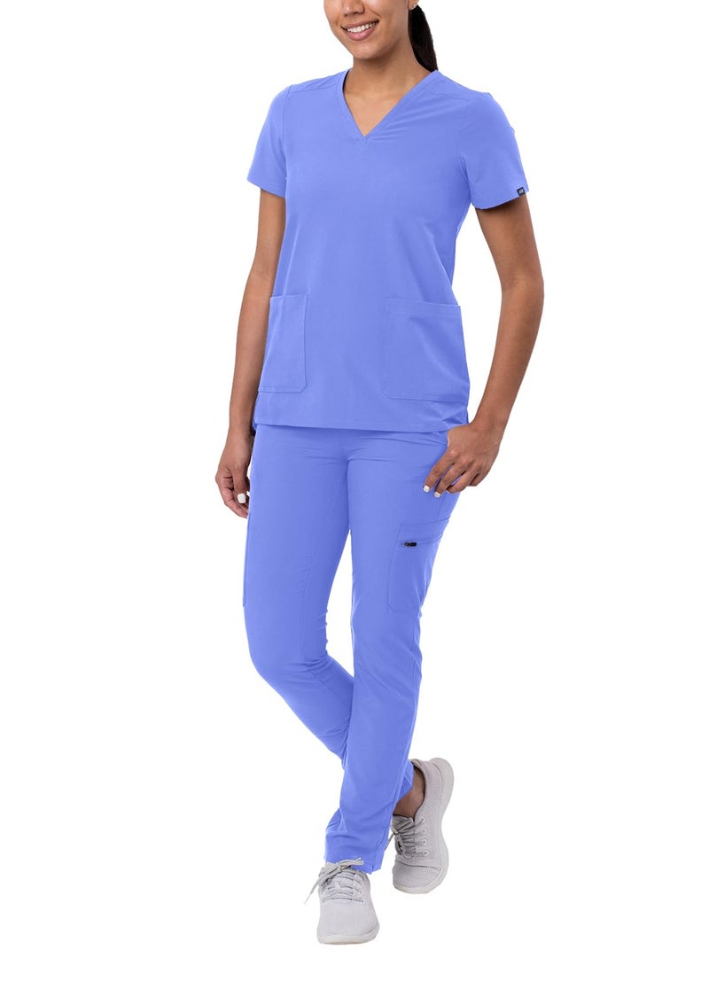 Adar Uniforms Adar Addition Scrubs Set for Women - Stretch V-Neck Scrub Top & Skinny Cargo Scrub Pants, 10 Pockets - A9200 - Ceil Blue - M - Image 1